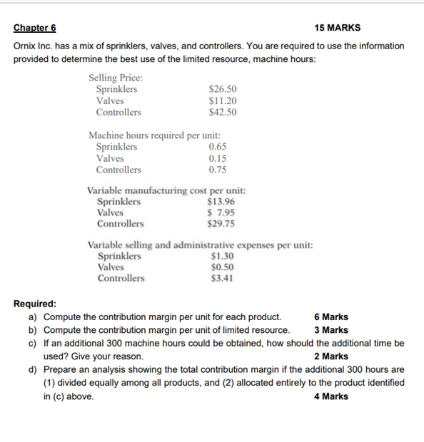 Chapter 6 15 Marks Ornix Inc Has A Mix Of Sprinklers Valves And Controllers You Are Required To Use The Information 1