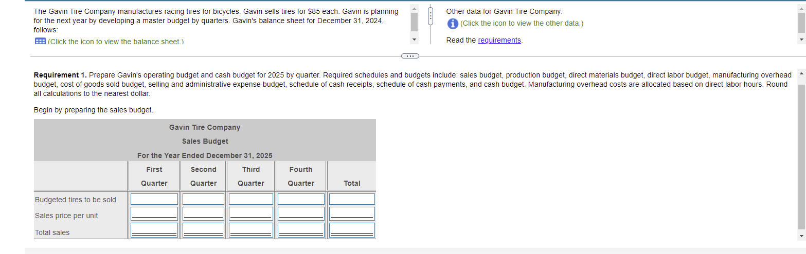 The Gavin Tire Company Manufactures Racing Tires For Bicycles Gavin Sells Tires For 85 Each Gavin Is Planning For The 1