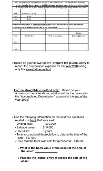 1 Abc Inc Purchased Equipment On January 1 2007 For 110 000 The Mentis Expected To Have A Useful Life Of 8 Years Or 1