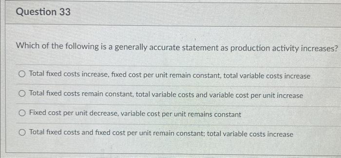 D Question 32 The Contribution Margin Per Unit Is O The Amount Of After Tax Income That Is Available To Cover An Entity 2