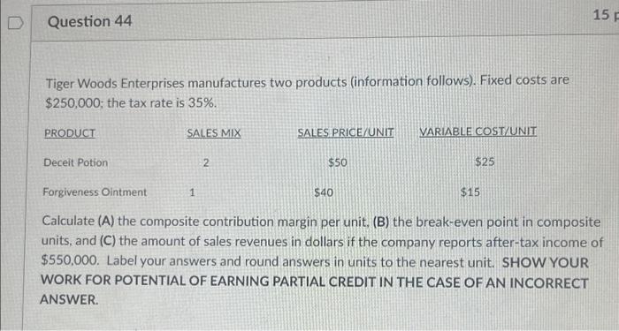 Question 45 Perfect Reb Corporation Manufactures Four Products Information Regarding Those Products Is As Follows Sale 2
