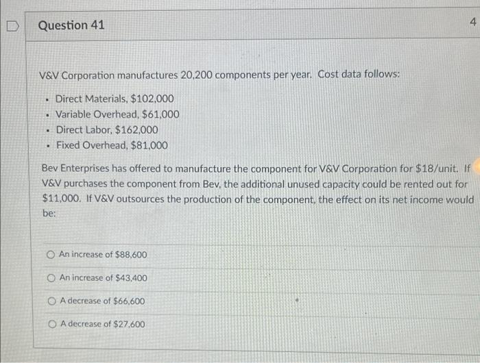 Question 45 Perfect Reb Corporation Manufactures Four Products Information Regarding Those Products Is As Follows Sale 5
