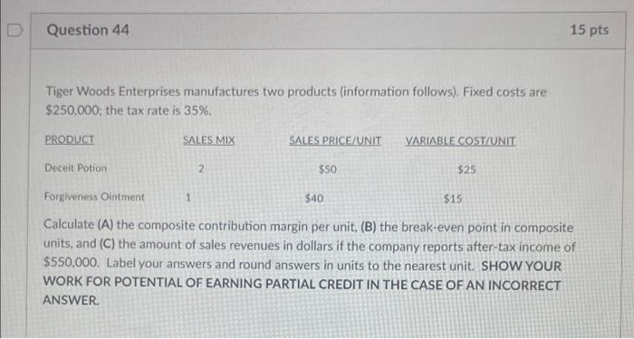 Question 45 Perfect Reb Corporation Manufactures Four Products Information Regarding Those Products Is As Follows Sale 2