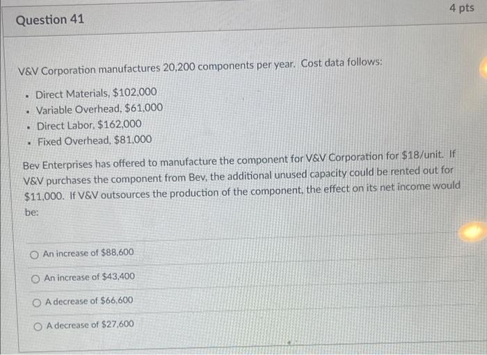 Question 45 Perfect Reb Corporation Manufactures Four Products Information Regarding Those Products Is As Follows Sale 5