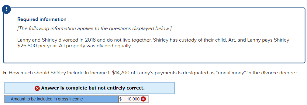 Required Information The Following Information Applies To The Questions Displayed Below Lanny And Shirley Divorced 1