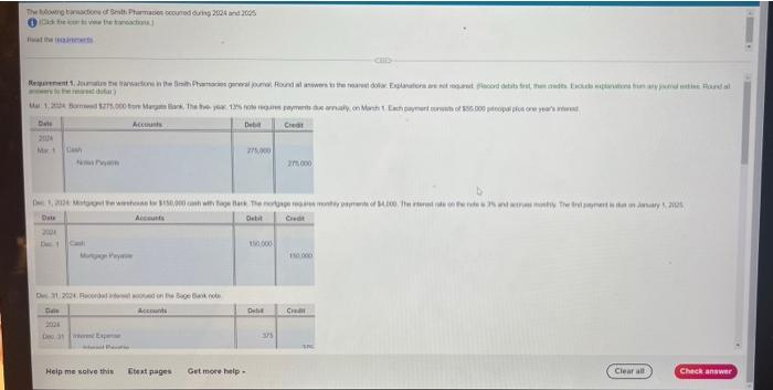 The Following Transactions Of Smith Pharmacies Occured During 2024 2025 Rement 1 Jumate The Transactions In The Smith P 1