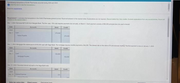 The Following Transactions Of Smith Pharmacies Occured During 2024 2025 Rement 1 Jumate The Transactions In The Smith P 7