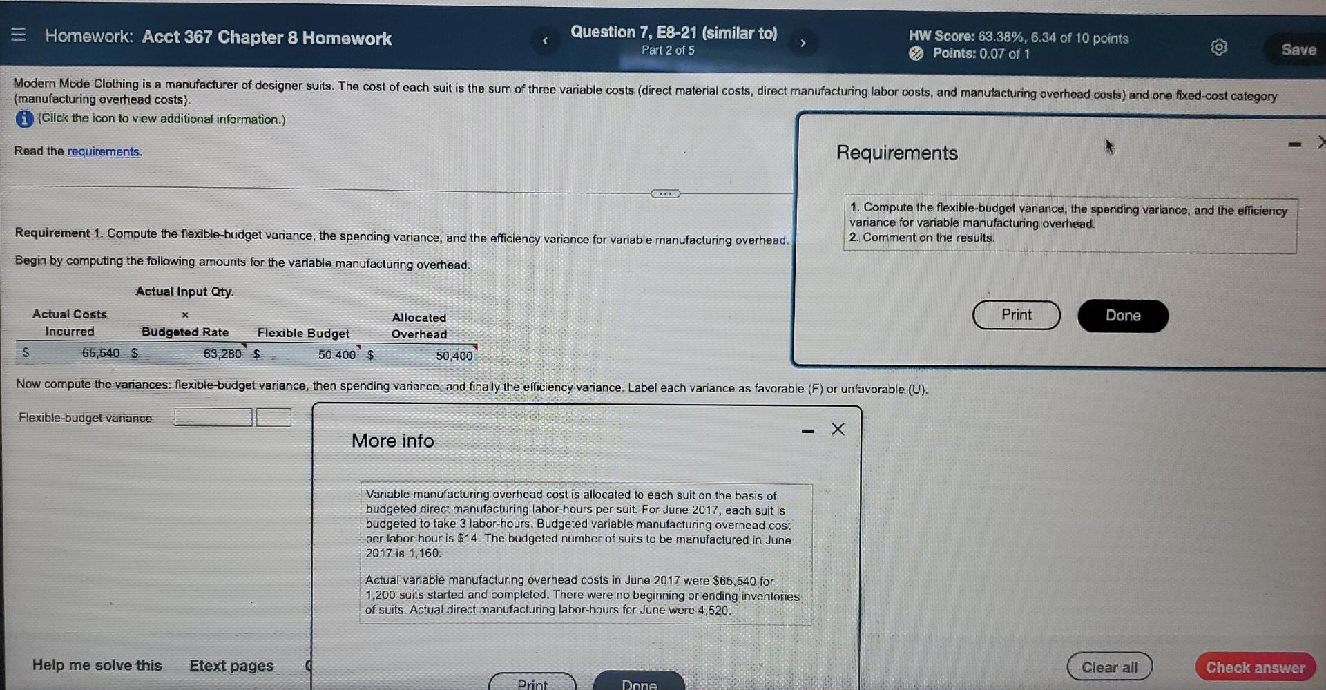 Homework Acct 367 Chapter 8 Homework Question 7 E8 21 Similar To Part 2 Of 5 Hw Score 63 38 6 34 Of 10 Points 1