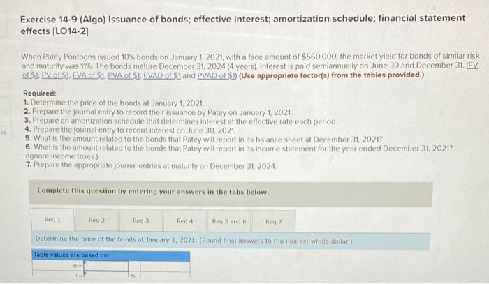 Exercise 14 9 Algo Issuance Of Bonds Effective Interest Amortization Schedule Financial Statement Effects L014 2 1