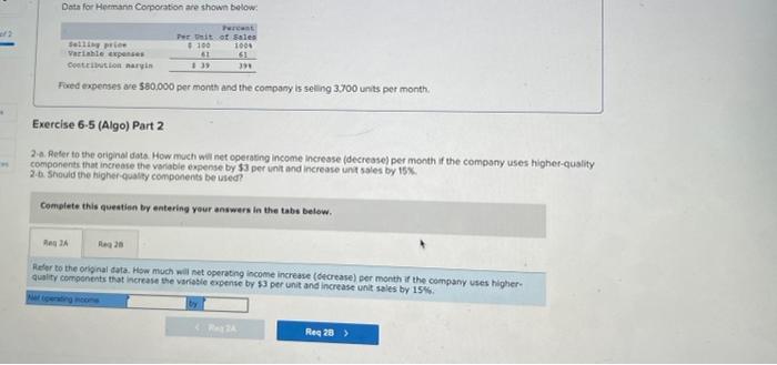 Exercise 6 1 Algo The Effect Of Changes In Sales Volume On Net Operating Income Lo6 1 Whirly Corporation S Contribut 4