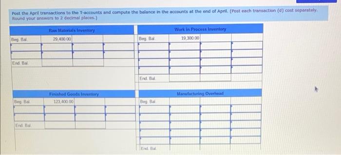 Lamonda Corp Uses A Job Order Cost System On April 1 The Accounts Had Balances As Shown In The T Accounts Below The 3
