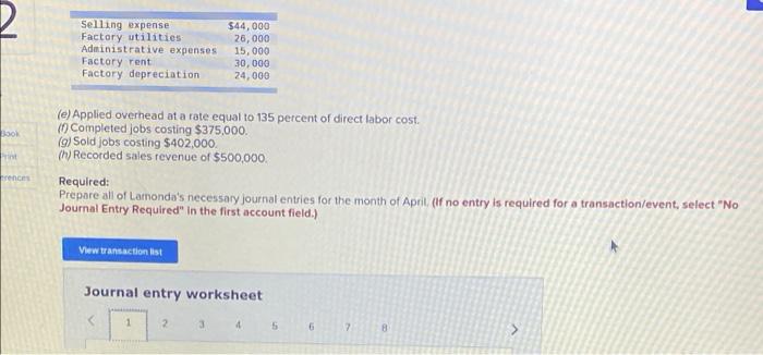 Ces Lamonda Corp Uses A Job Order Cost System On April 1 The Accounts Had The Following Balances Raw Materials Inven 2