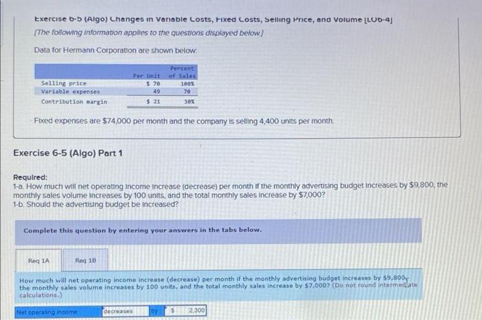 Exercise 6 4 Algo Computing And Using The Cm Ratio Lo6 3 Last Month When Holiday Creations Incorporated Sold 43 00 2