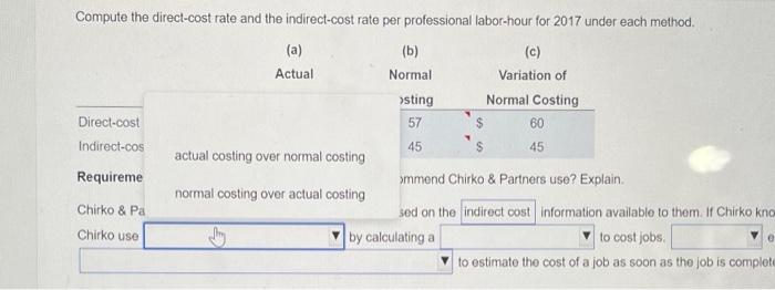 Compute The Direct Cost Rate And The Indirect Cost Rate Per Professional Labor Hour For 2017 Under Each Method C Vari 5