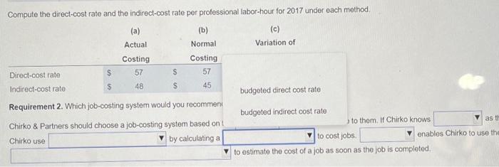 Compute The Direct Cost Rate And The Indirect Cost Rate Per Professional Labor Hour For 2017 Under Each Method C Vari 6