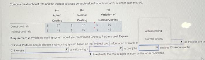 Compute The Direct Cost Rate And The Indirect Cost Rate Per Professional Labor Hour For 2017 Under Each Method C Vari 7