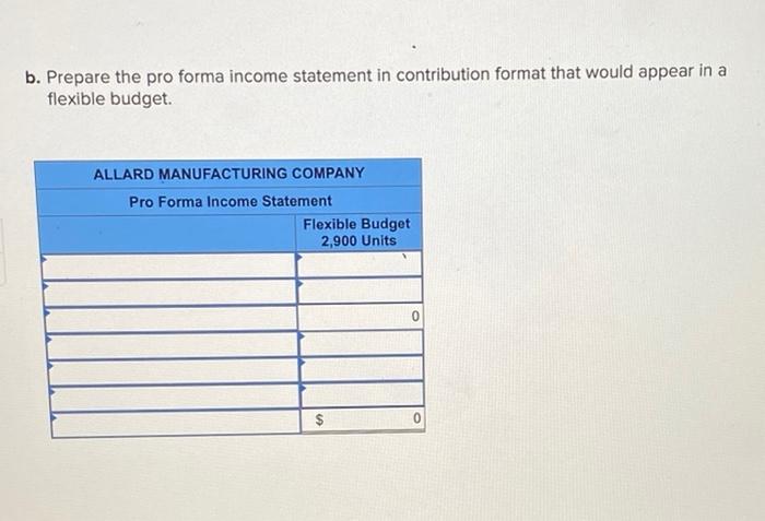 Allard Manufacturing Company Established The Following Standard Price And Cost Data Sales Price 8 90 Per Unit 4 00 3