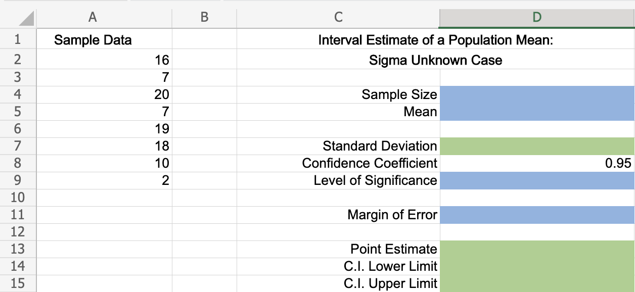 1 Sample Data From A Normal Population Are Located In The Spreadsheet Below Use The Data To Answer The Following Quest 1