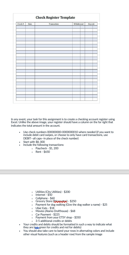 Check Date Check Register Template Transaction In Any Event Your Task For This Assignment Is To Create A Checking Acc 1