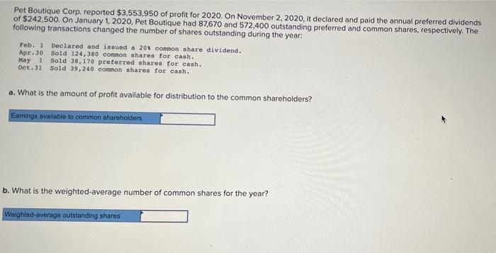 Pet Boutique Corp Reported 3 553 950 Of Profit For 2020 On November 2 2020 It Declared And Paid The Annual Preferre 1
