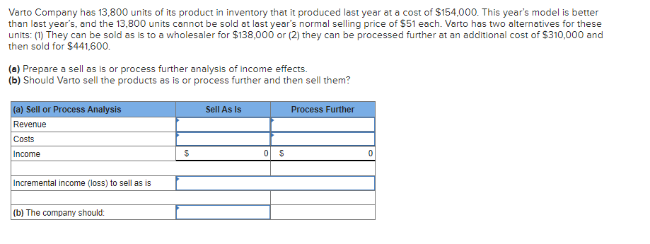 Varto Company Has 13 800 Units Of Its Product In Inventory That It Produced Last Year At A Cost Of 154 000 This Year S 1