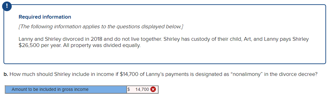 Required Information The Following Information Applies To The Questions Displayed Below Lanny And Shirley Divorced 1