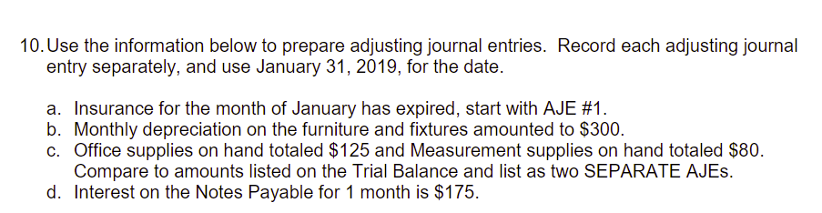 10 Use The Information Below To Prepare Adjusting Journal Entries Record Each Adjusting Journal Entry Separately And 1