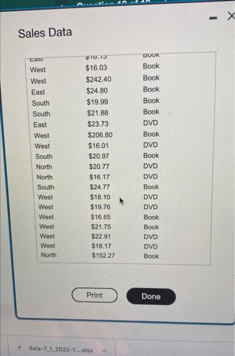 Test Chapter 4 Pre Test Using Pivot Tables Find The Mean And Standard Deviation Of Sales By Region In The Data Provide 5