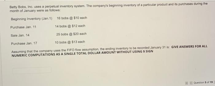 Bet S Inc Uses A Perpetual Inventory System The Company S Beginning Inventory Of A Particular Product And Its Purchas 2