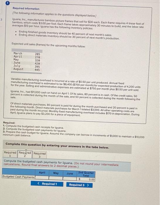3 Required Information The Following Information Applies To The Questions Displayed Below Iguana Inc Manufactures B 4