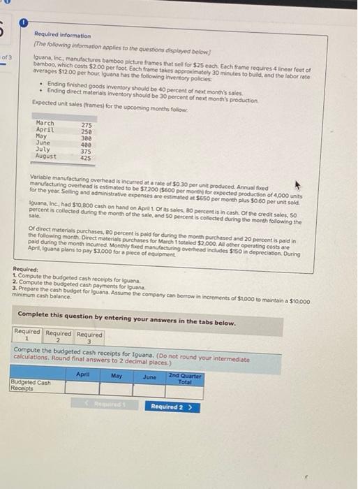 Required Information The Following Information Applies To The Questions Displayed Below Iguana Inc Manufactures Bam 3
