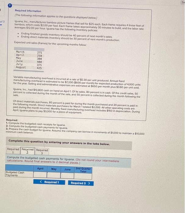 Required Information The Following Information Applies To The Questions Displayed Below Iguana Inc Manufactures Bam 4