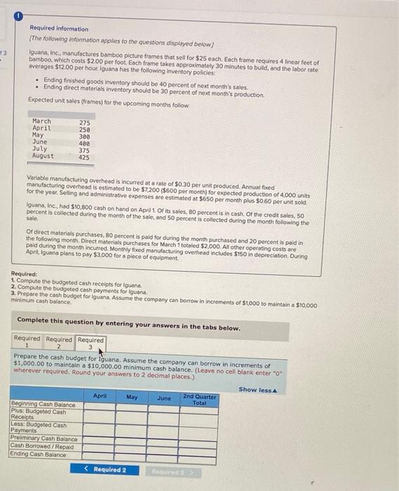 Required Information The Following Information Applies To The Questions Displayed Below Iguana Inc Manufactures Bam 5