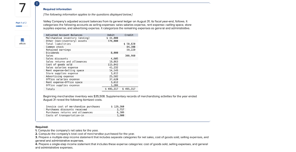 7 Part 1 Of 2 Ebook Required Information The Following Information Applies To The Questions Displayed Below Valley Co 1