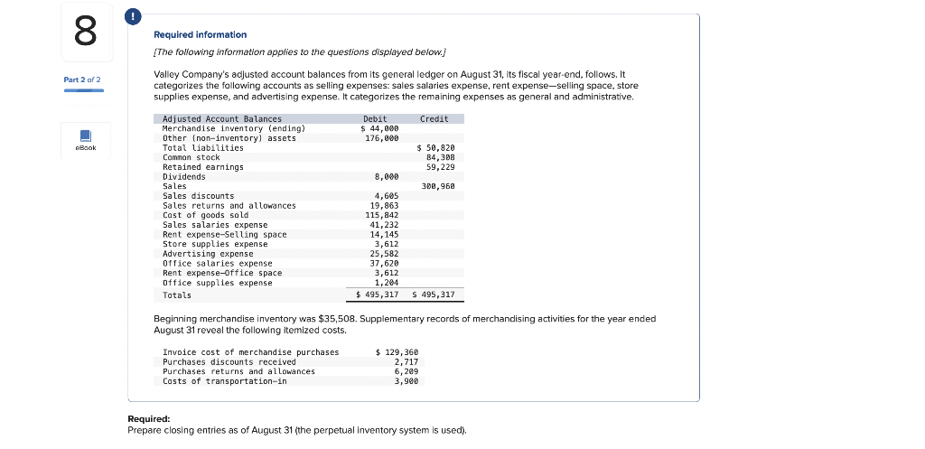 8 Part 2 Of 2 U Ebook Required Information The Following Information Applies To The Questions Displayed Below Valley 1