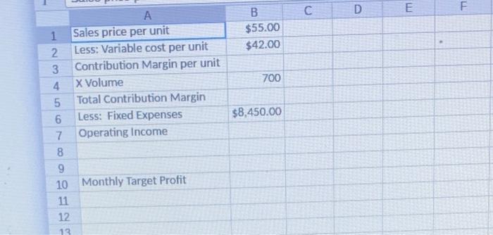 12 3 4 5 6 7 8 9 10 11 12 13 A Sales Price Per Unit Less Variable Cost Per Unit Contribution Margin Per Unit X Volume T 1