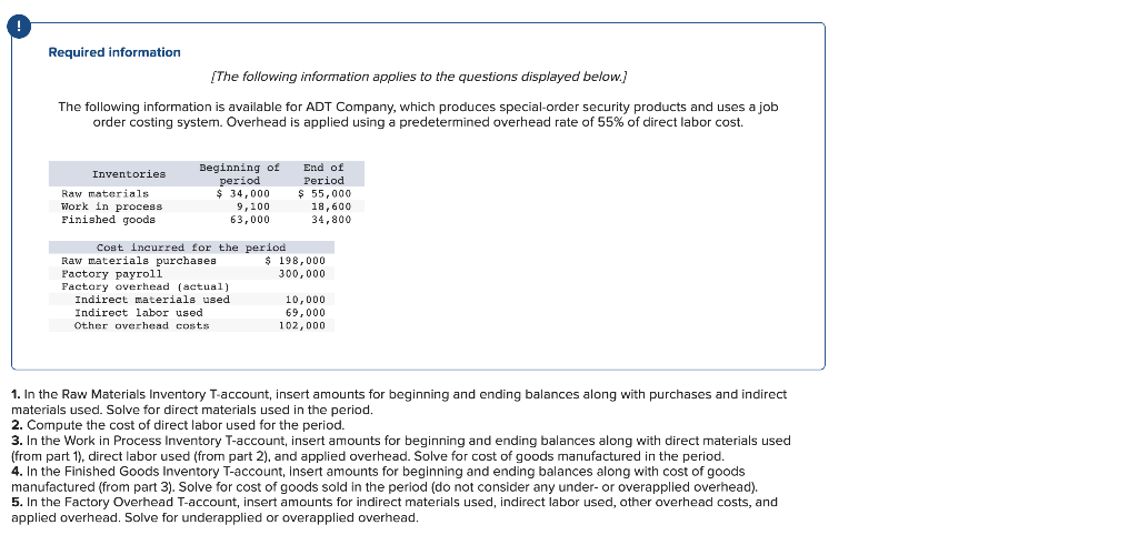 Required Information The Following Information Applies To The Questions Displayed Below The Following Information Is 1