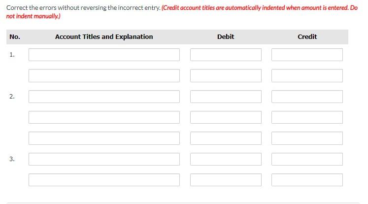Correct The Errors Without Reversing The Incorrect Entry Credit Account Titles Are Automatically Indented When Amount 1