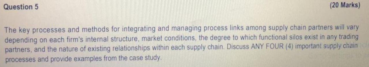 Question 5 20 Marks The Key Processes And Methods For Integrating And Managing Process Links Among Supply Chain Partne 1