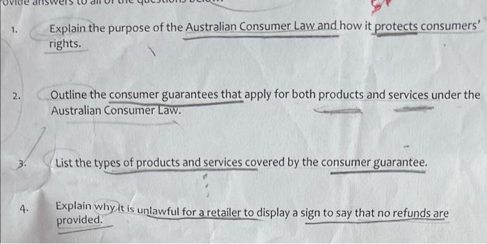 1 2 4 Explain The Purpose Of The Australian Consumer Law And How It Protects Consumers Rights Outline The Consumer 1