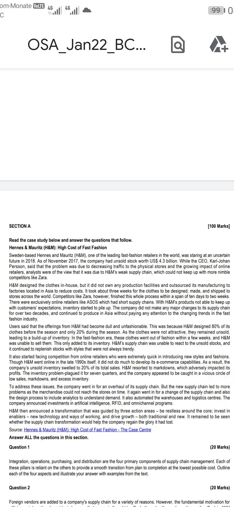 Om Monate Volte 4g C Osa Jan22 Bc Section A 4g Read The Case Study Below And Answer The Questions That Follow Hennes 1