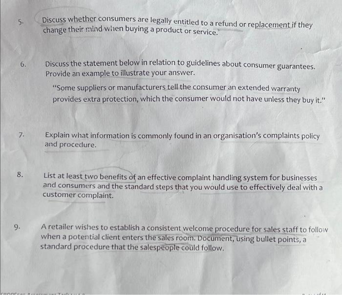 Iraan 5 6 7 8 9 Discuss Whether Consumers Are Legally Entitled To A Refund Or Replacement If They Change Their Mind 1