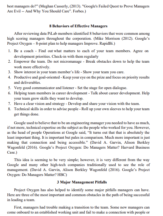 Section A Case Study Google S Project Oxygen Do Managers Matter Executive Summary The Paper Presents The Analysis Of 4