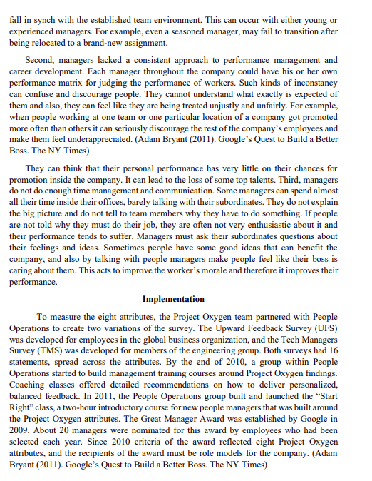 Section A Case Study Google S Project Oxygen Do Managers Matter Executive Summary The Paper Presents The Analysis Of 5