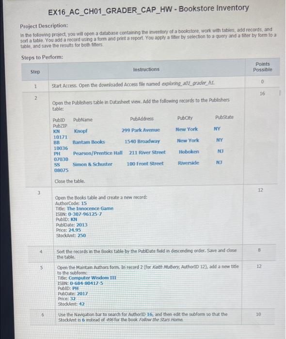 Ex16 Ac Ch01 Grader Cap Hw Bookstore Inventory Project Description In The Following Project You Will Open A Database 1