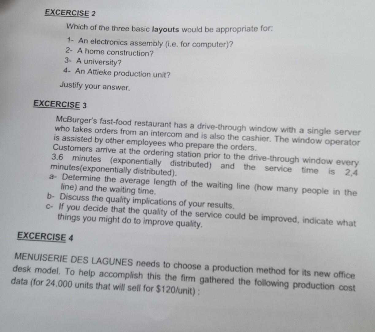 Excercise 2 Which Of The Three Basic Layouts Would Be Appropriate For 1 An Electronics Assembly I E For Computer 2 1