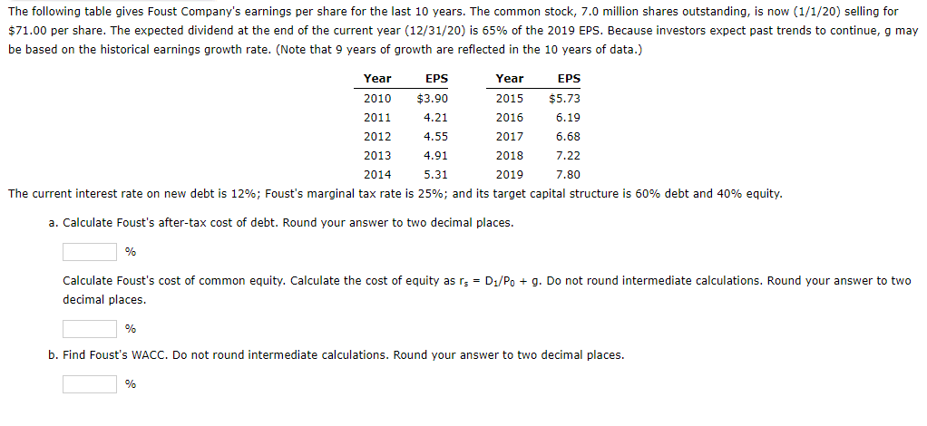 The Following Table Gives Foust Company S Earnings Per Share For The Last 10 Years The Common Stock 7 0 Million Shares 1