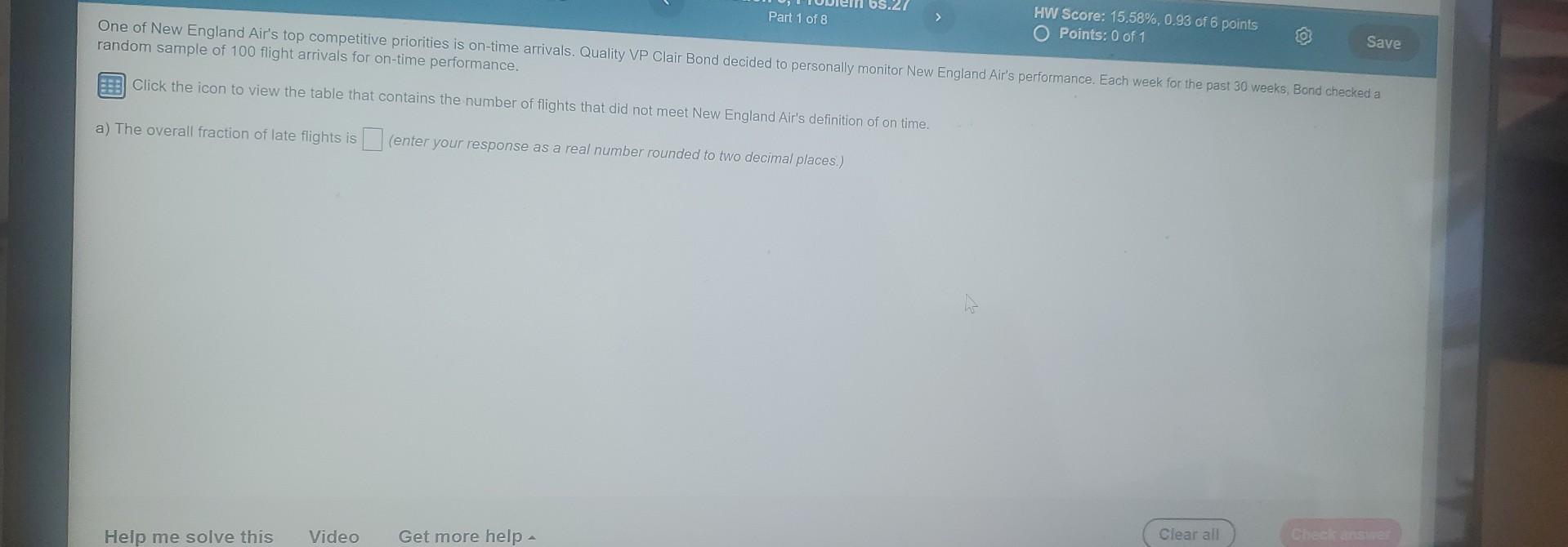 Help Me Solve This Part 1 Of 8 Video Get More Help 6 27 One Of New England Air S Top Competitive Priorities Is On Time 1