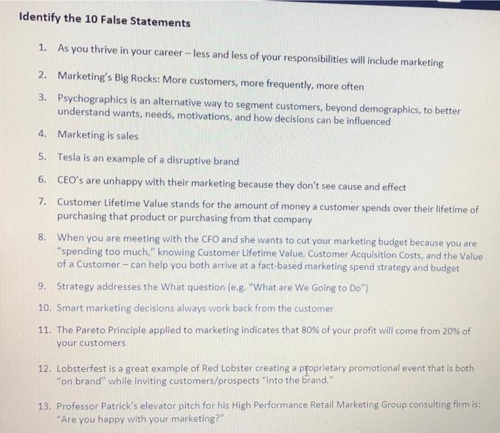 Identify The 10 False Statements 1 As You Thrive In Your Career Less And Less Of Your Responsibilities Will Include Mar 1