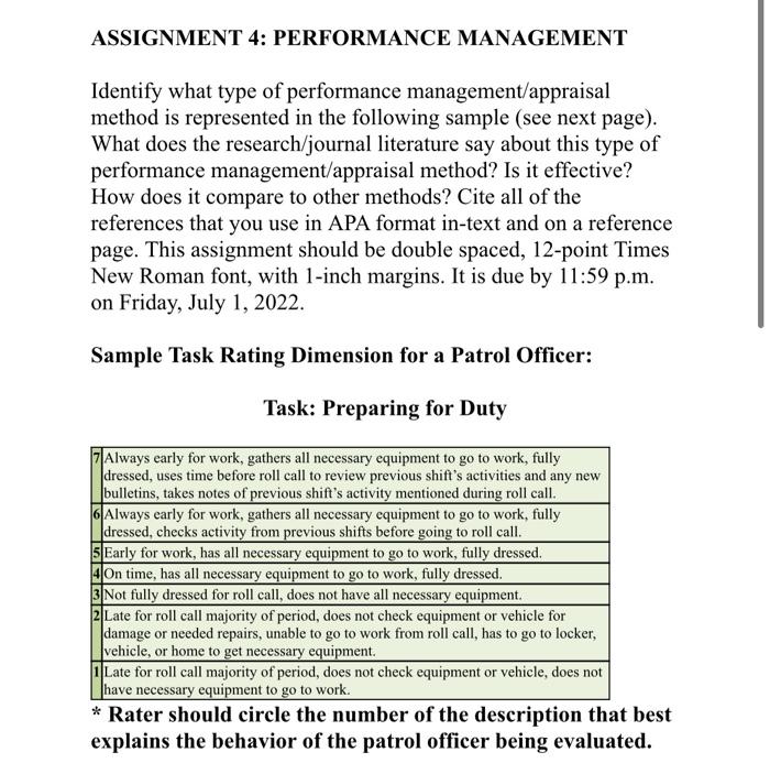 Assignment 4 Performance Management Identify What Type Of Performance Management Appraisal Method Is Represented In The 1